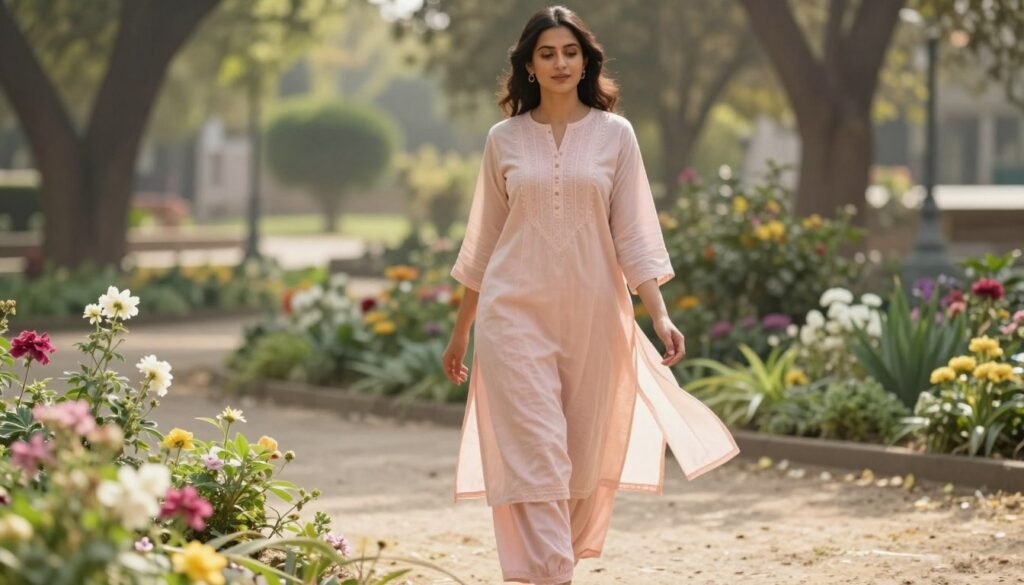 Cotton kurta set in a pastel shade for daytime plans Cotton kurta set in a pastel shade for daytime plans